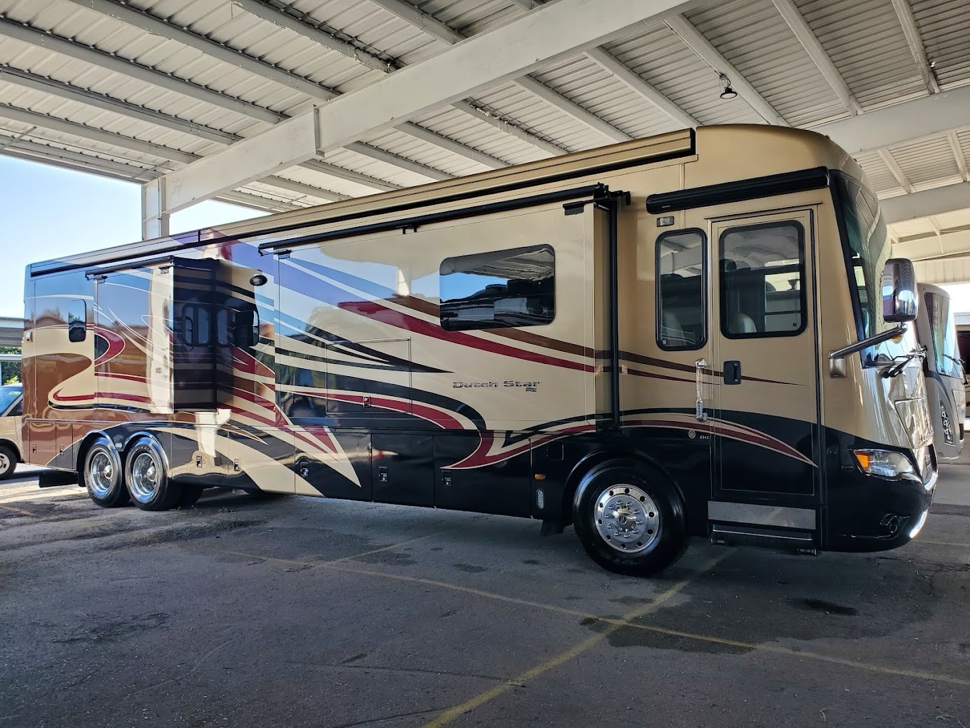 Luxury Class A motorhome exterior detailing